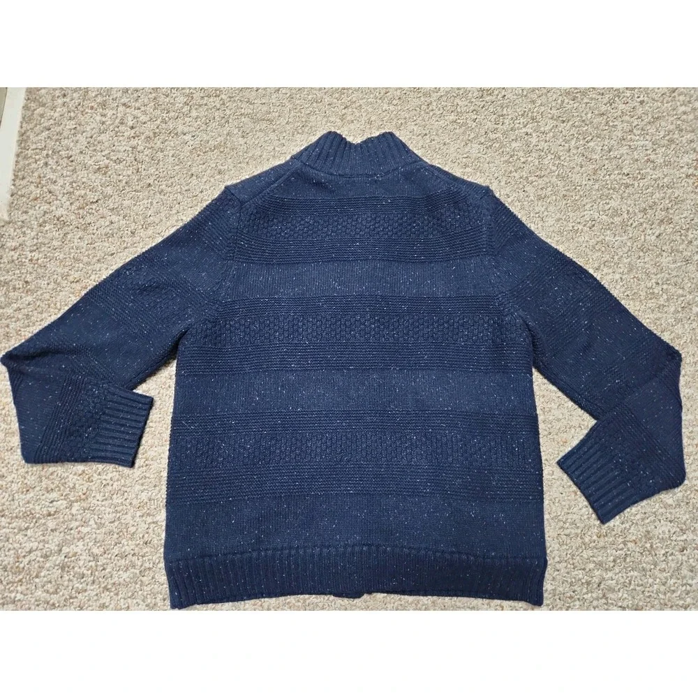 Lands' End Navy Textured Wool Blend Sherpa Trim Button Sweater Men's Large 42-44